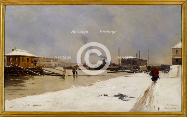 Lower port of Pont de Tolbiac, during the flood, 1887. Creator: Pierre Vauthier.
