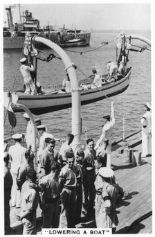 Lowering a boat, HMS Devonshire 1937