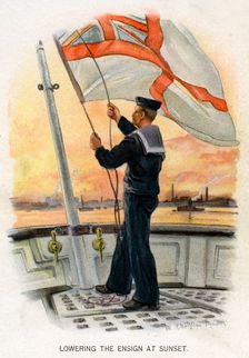 Lowering the Ensign at Sunset c1890-c1893.Artist: William Christian Symons