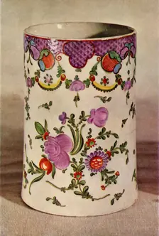 Lowestoft Mug with Scale Border, Decorated with Flowers late 18th century, (1944). Creator: Unknown