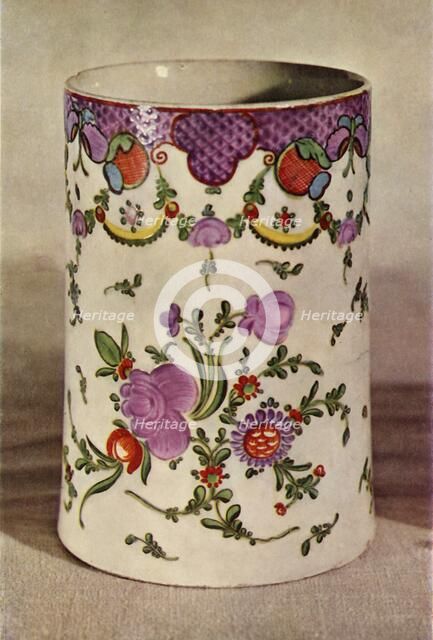'Lowestoft Mug with Scale Border, Decorated with Flowers', late 18th century, (1944).  Creator: Unknown.