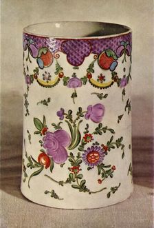 Lowestoft Mug with Scale Border, Decorated with Flowers late 18th century, (1944). Creator: Unknown