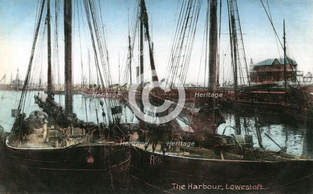 Lowestoft harbour, Suffolk, 1909. Artist: Unknown