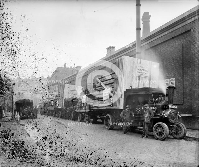 Loaded lorries outside Hampton's Munitions Works, Lambeth, London, 1914-1918. Artist: Bedford Lemere and Company