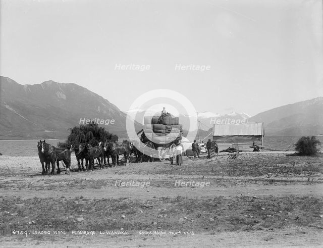 Loading wool, Pembroke, Lake Wanaka,  New Zealand. Creator: Muir & Moodie.