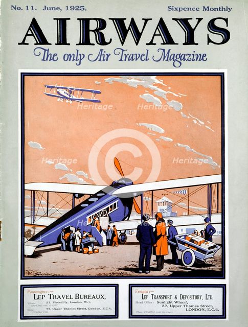 Loading a biplane with passengers and luggage at Croydon Aerodrome, London. Artist: Unknown