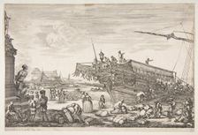 Loading a galley, from Views of the port of Livorno (Vues du port de Livourne), 1654-55. Creator: Stefano della Bella