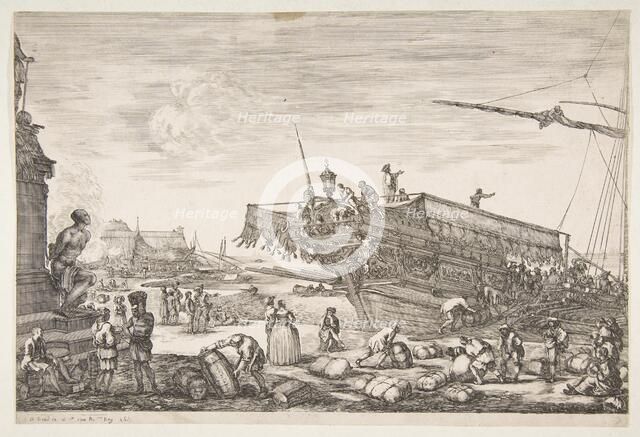 Loading a galley, from 'Views of the port of Livorno' (Vues du port de Livourne), 1654-55. Creator: Stefano della Bella.
