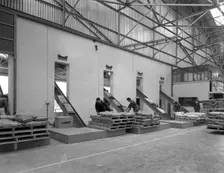 Loading animal feed onto conveyors, Spillers Animal Feeds, Gainsborough, Linconshire, 1961. Creator: Michael Walters