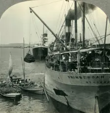 Loading Bananas on Ship in Harbor, Santos, Brazil c1930s. Creator: Unknown