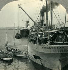 Loading Bananas on Ship in Harbor, Santos, Brazil c1930s. Creator: Unknown