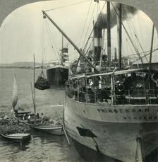 Loading Bananas on Ship in Harbor, Santos, Brazil c1930s. Creator: Unknown