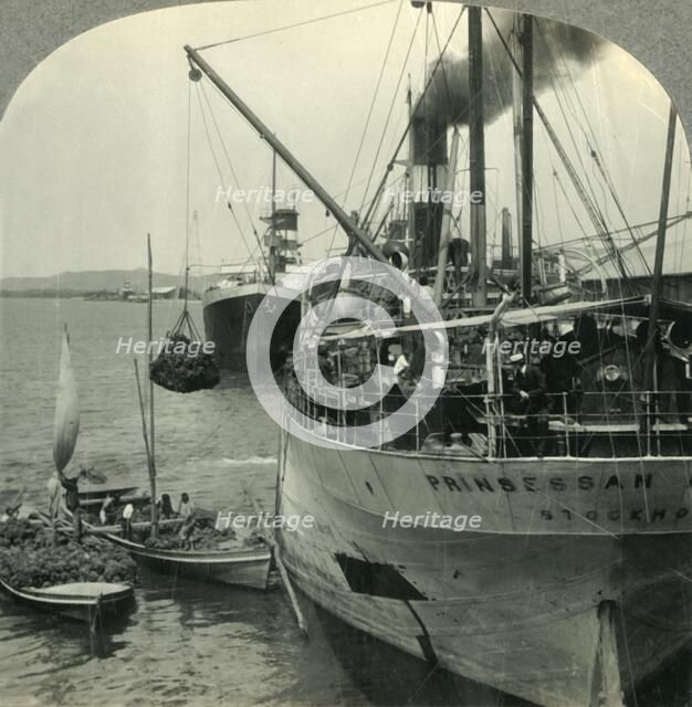 'Loading Bananas on Ship in Harbor, Santos, Brazil', c1930s. Creator: Unknown.