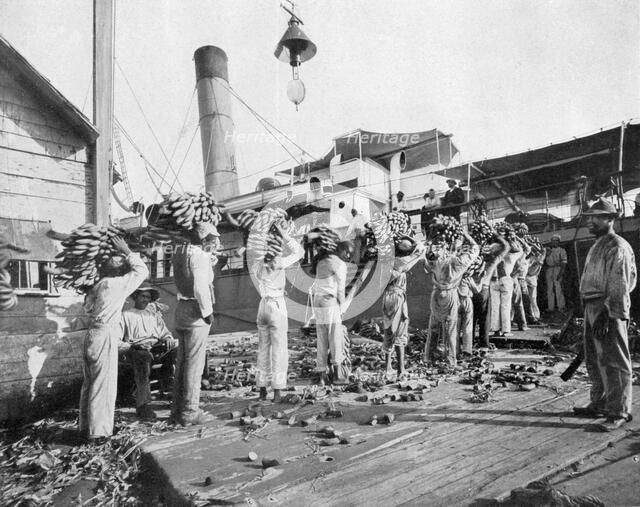 Loading bananas, Port Antonio, Jamaica, c1905.Artist: Adolphe Duperly & Son