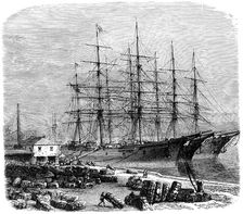 Loading bales of cotton for export, Savannah, Georgia, USA