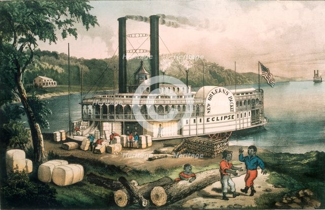 Loading Cotton on the Mississippi, Currier & Ives, pub. 1870 (colour lithograph)
