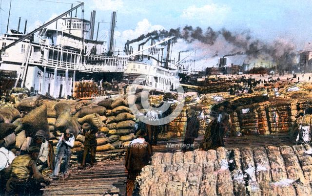 Loading cotton onto a ship, Memphis, Tennessee, USA, c1900s. Artist: Unknown