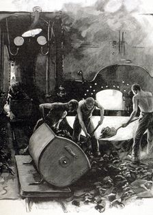 Loading of coal into the boilers of a blast furnace, engraving in L'Illustration Française of A…