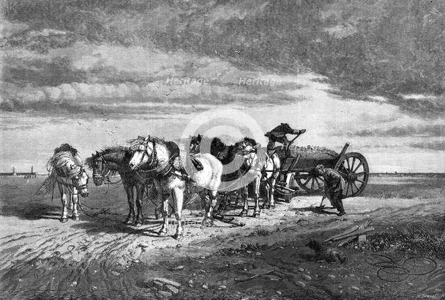 "Loading Sand - Pas de Calais: Threatening Weather", by R. Beavis, Royal Academy Exhibition, 1868. Creator: Mason Jackson.