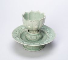 Lobed Cup and Stand with Chrysanthemum Flower Heads, Floral Sprays, and Fish Amid..., 12th/13th cent Creator: Unknown
