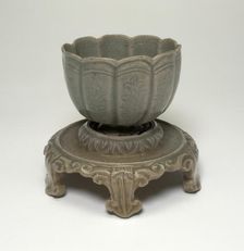 Lobed Cup and Stand with Floral Sprays and Lotus Leaves, Korea, Goryeo dynasty, mid-12th century. Creator: Unknown