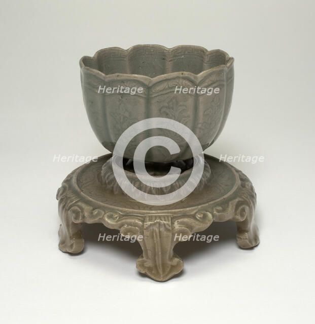 Lobed Cup and Stand with Floral Sprays and Lotus Leaves, Korea, Goryeo dynasty, mid-12th century. Creator: Unknown.