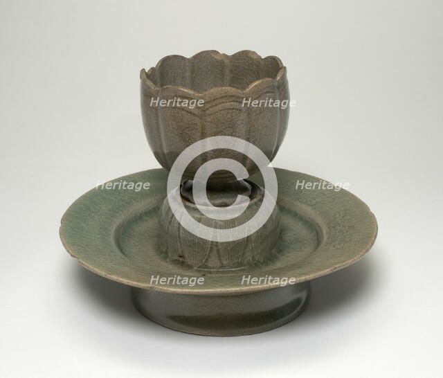 Lobed Cup and Stand with Floral Sprays and Stylized Leaves, Korea, Goryeo dynasty (918-1392). Creator: Unknown.