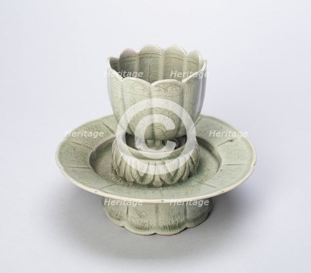 Lobed Cup and Stand with Floral Sprays and Stylized Leaves, North Korea, Goryeo..., 12th /13th cent. Creator: Unknown.