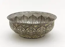 Lobed bowl with lotus petals, birds, animals..., Early or mid-Tang dynasty, late 7th-early 8th cent. Creator: Unknown