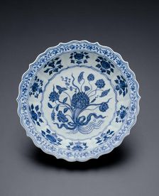 Lobed Dish with Bouquet of Lotus and Saggitaria, Ming dynasty, Xuande reign (1426-1435). Creator: Unknown