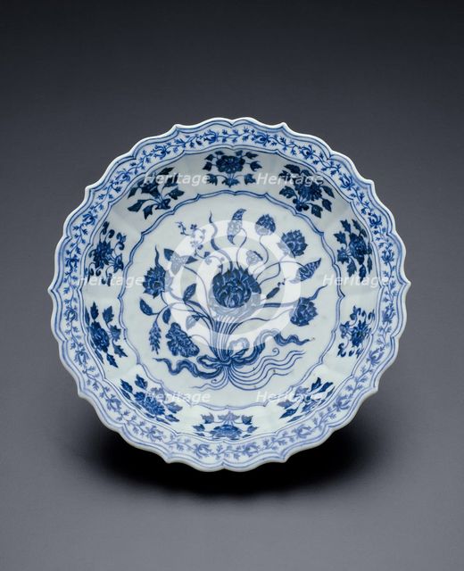 Lobed Dish with Bouquet of Lotus and Saggitaria, Ming dynasty, Xuande reign (1426-1435). Creator: Unknown.