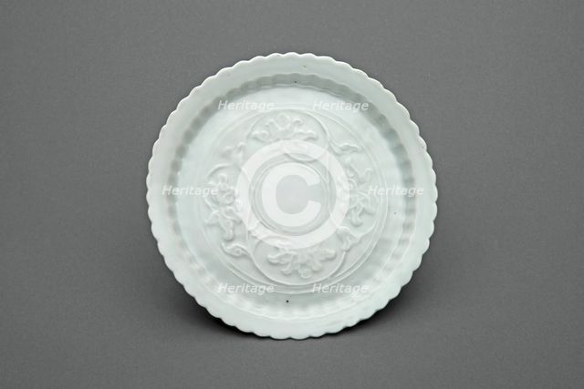 Lobed Dish with Lotus Scrolls, Yuan dynasty (1271-1368), first half of the 14th century. Creator: Unknown.