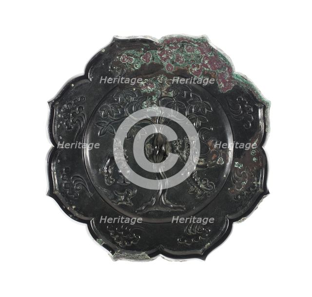 Lobed Mirror with Images of the Moon Palace: Hare Pounding Elixir..., Tang dynasty, 8th century. Creator: Unknown.
