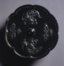 Lobed Mirror with Paired Phoenixes and Floral Displays, 700s. Creator: Unknown