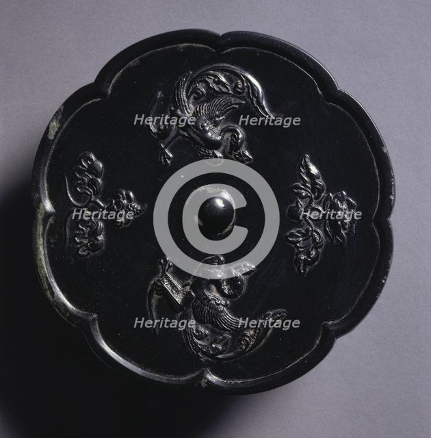 Lobed Mirror with Paired Phoenixes and Floral Displays, 700s. Creator: Unknown.