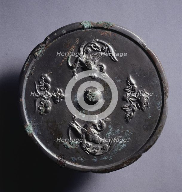 Lobed Mirror with Paired Phoenixes and Floral Displays, 8th century. Creator: Unknown.