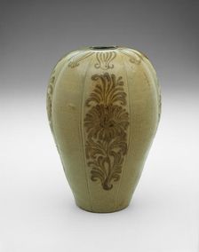 Lobed Vase with Stylized Floral Scrolls, Korea, Goryeo dynasty (918-1392), 12th century. Creator: Unknown