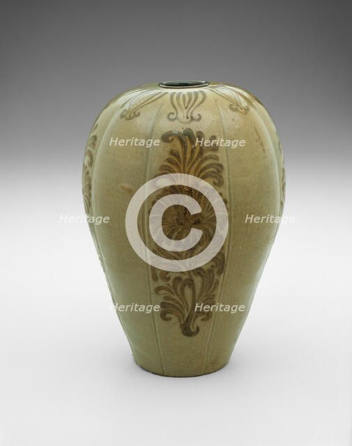 Lobed Vase with Stylized Floral Scrolls, Korea, Goryeo dynasty (918-1392), 12th century. Creator: Unknown.