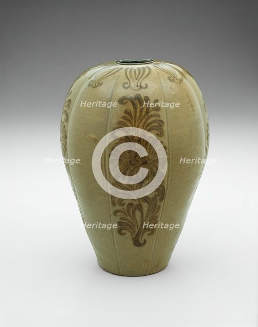 Lobed Vase with Stylized Floral Scrolls, Korea, Goryeo dynasty (918-1392), 12th century. Creator: Unknown.