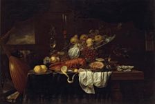 Lobster, Oysters and Fruits on the Table, 1655. Creator: Joris van Son