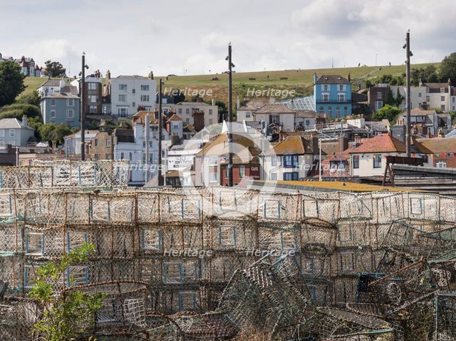 Lobster pots on Stade Beach, Hastings, East Sussex, c2010s. Creator: Steven Baker.
