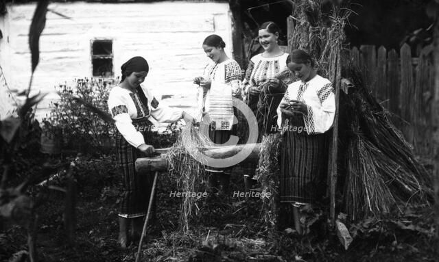 Local girls, Bistrita Valley, Moldavia, north-east Romania, c1920-c1945. Artist: Adolph Chevalier