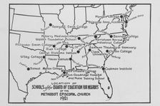Location of schools of the Board of Education for Negroes of the Methodist Episcopal..., 1921, 1922. Creator: Unknown