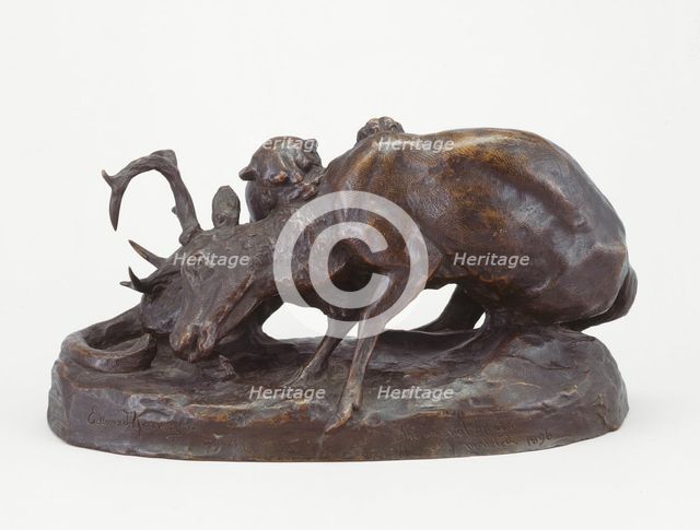Locked in Death (Panther and Deer), Modeled 1896, cast 1896/99.  Creator: Edward Kemeys.