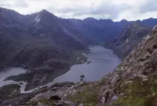 Loch Corvisk and Cuillin ridge from Sgurr na Stri, Isle of Skye, Scotland, 20th century. Artist: CM Dixon