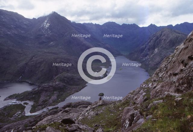 Loch Corvisk and Cuillin ridge from Sgurr na Stri, Isle of Skye, Scotland, 20th century. Artist: CM Dixon.