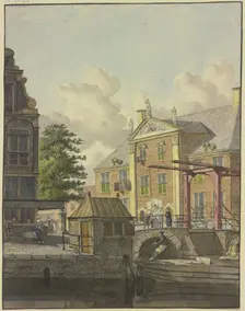 Lock gate in front of a palace with a bas-relief, 18th century. Creator: Johannes Huibert Prins