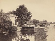 Lock-Keeper's Cottage and Lock Gates, 1850s. Creator: Unknown