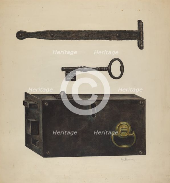 Lock, Key, Hinge, c. 1938. Creator: Charles Bowman.