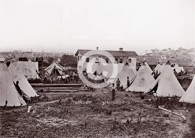 Locomotive #56, U.S. Military Railroad/City Point. Troops Ready to be Taken to the Fron..., 1861-65. Creator: Andrew Joseph Russell.
